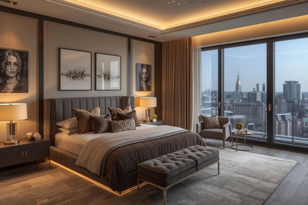 Custom luxury bedroom design with bespoke furniture in Manchester