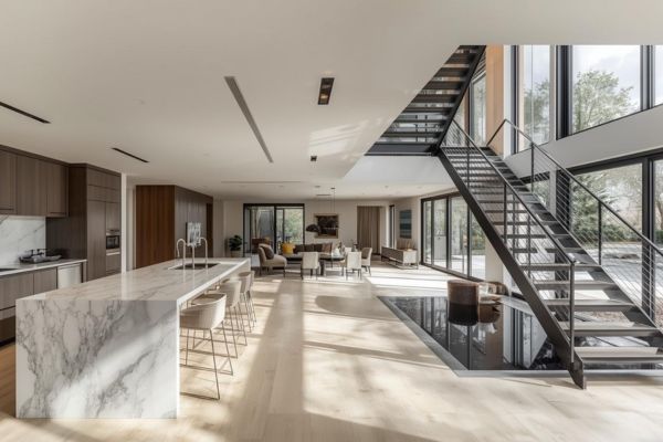 New build extension interior design in Manchester with contemporary home construction